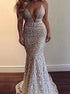 Backless Lace Beaded Mermaid Long Evening Prom Dresses LBQ1525